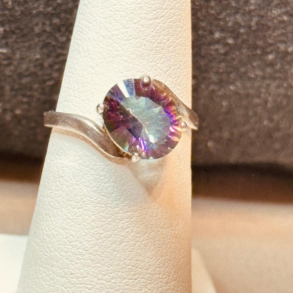 925 Sterling Silver Mystic Topaz Offset Oval Bypass Ring - Picture 4 of 14